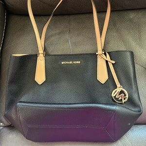 Michael Kors Black and Tan Tote with Sleek Leather Finish